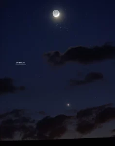 Rapprochement Lune-Vénus avec les Pléiades et Uranus